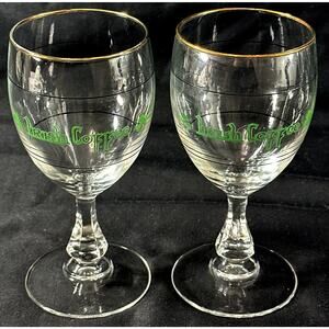 Vintage Irish Coffee Glasses Gold Rim Footed Set of 2 Shamrock 6”